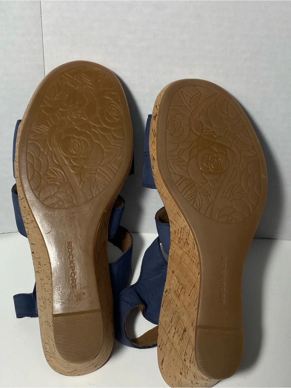 Rockport Briah platform wedge heel sandals Nubuck leather Blue Sz 9